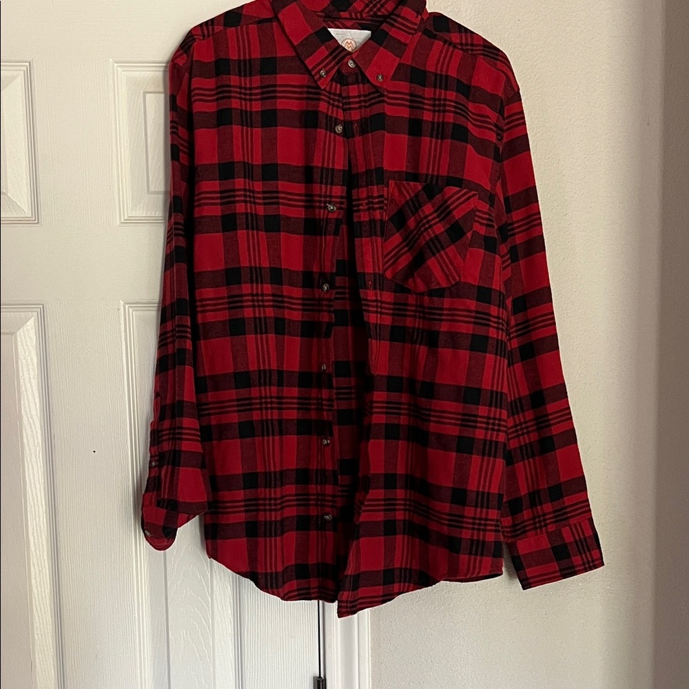 Red and Black Plaid Casual Button Down Shirt